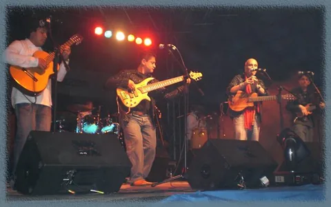 Músicos con guitarras y vientos durante una presentación