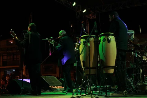Sección de percusión con congas durante un concierto